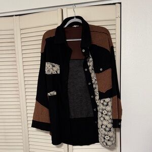 POL Black and Brown Floral Cardigan